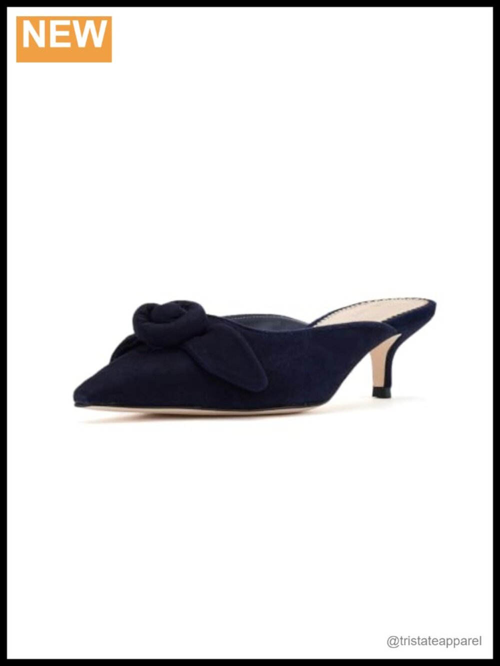 Suede Kitten Heel Mule Pointed Toe Knotted Pull-On Cushioned